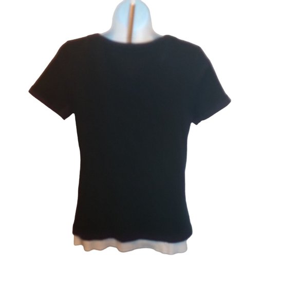 Women's Liz Claiborne Lizwear Navy Blue/White 1/4 Botton Up Short Sleeve Shirt - Picture 2 of 7